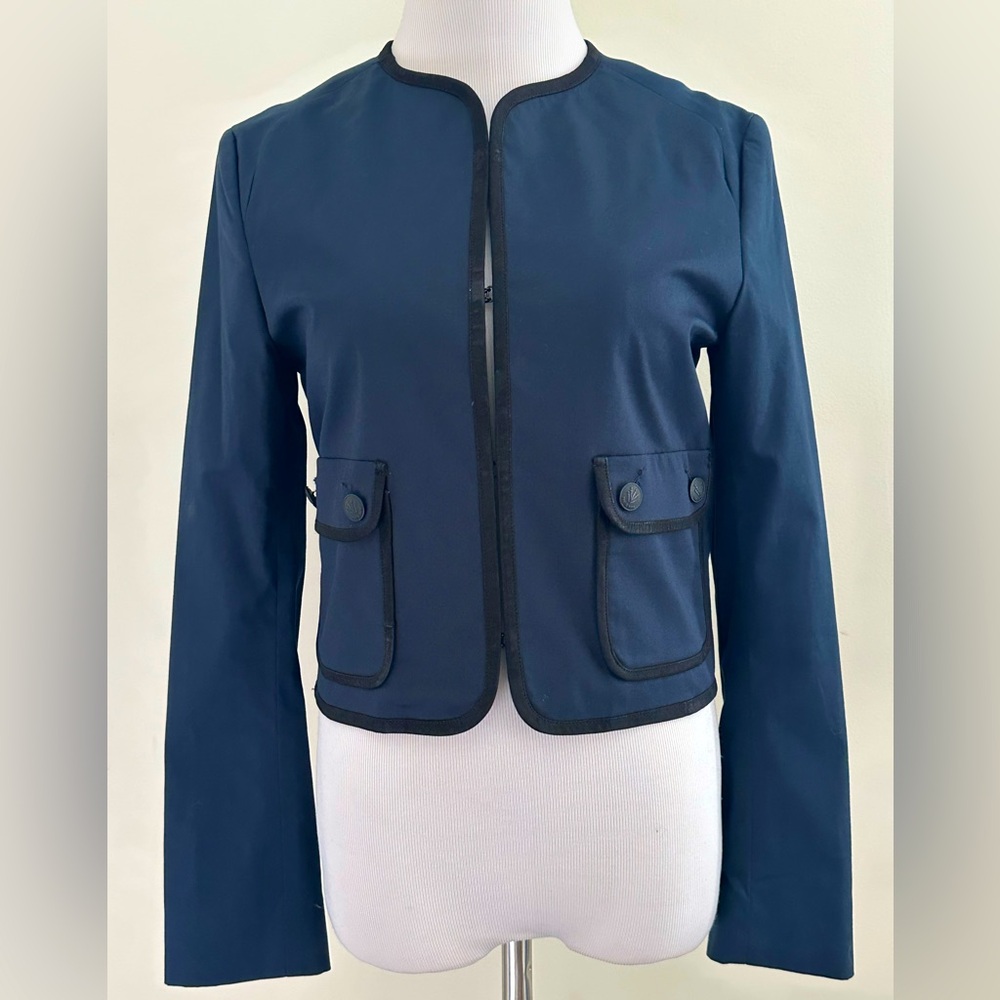 RAG & BONE || Blue Cropped Blazer with Black Suede-Leather Trim. Sz. 4